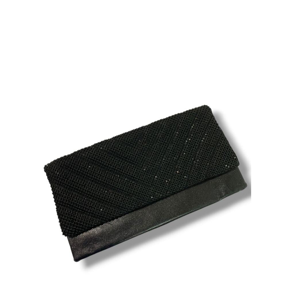 Steve Madden Evening Bag Clutch Black Sparkle Mesh Faux Leather